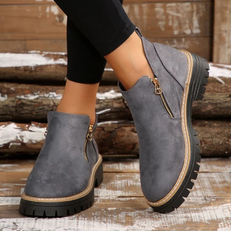 Botines Mujer Puntera Redonda Cremallera Lateral