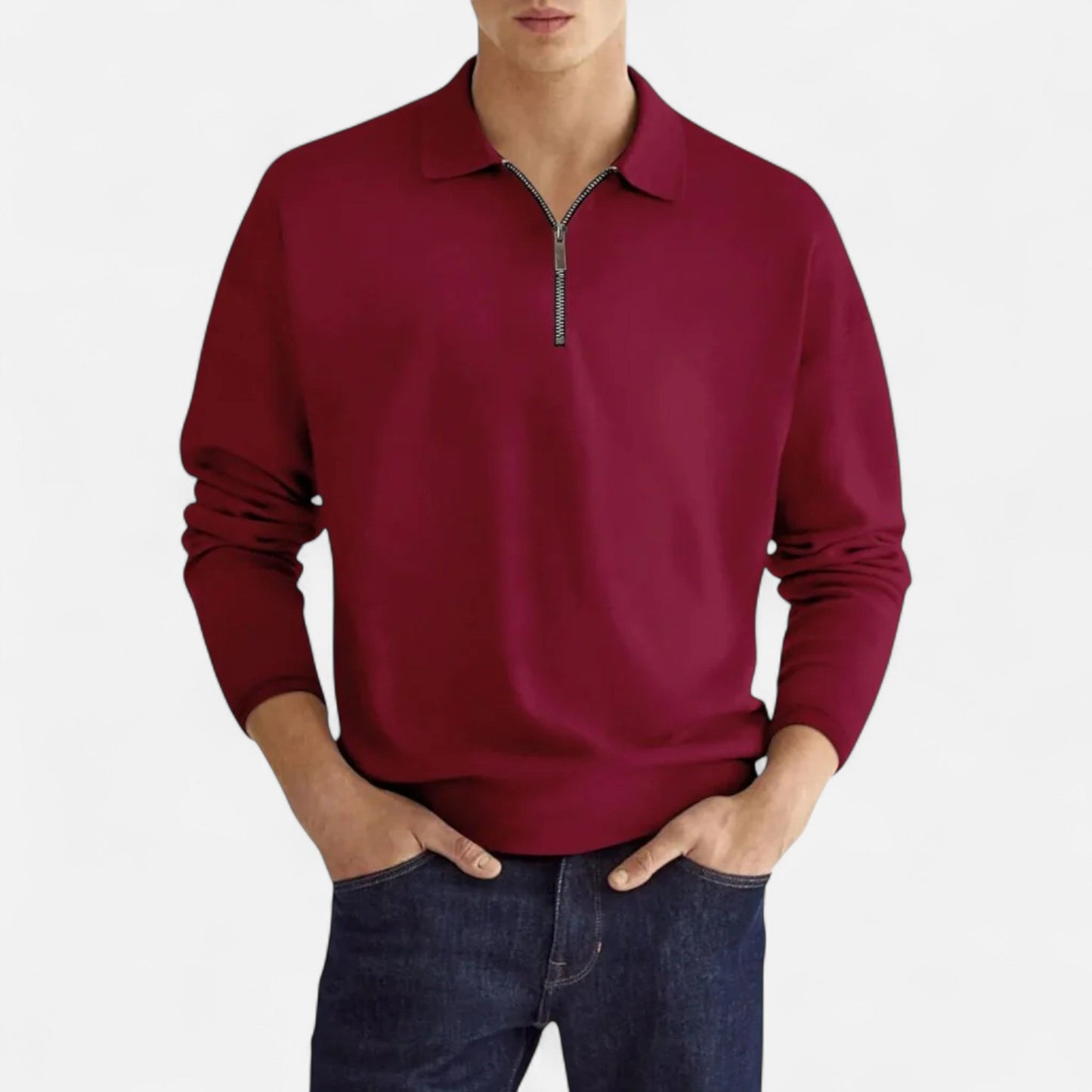 Polo Hombre Manga Larga Cremallera Estilo Clásico