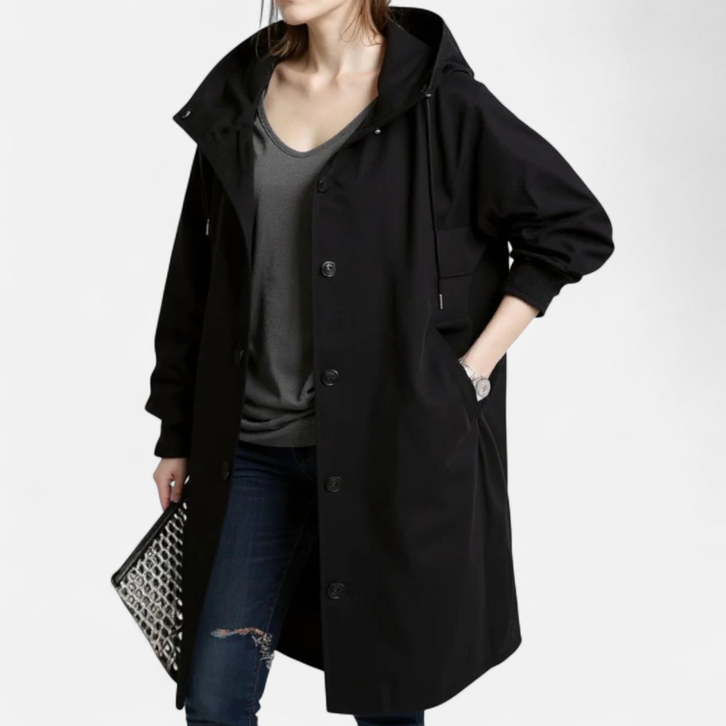 Gabardina Mujer Impermeable con Capucha Corte Atemporal
