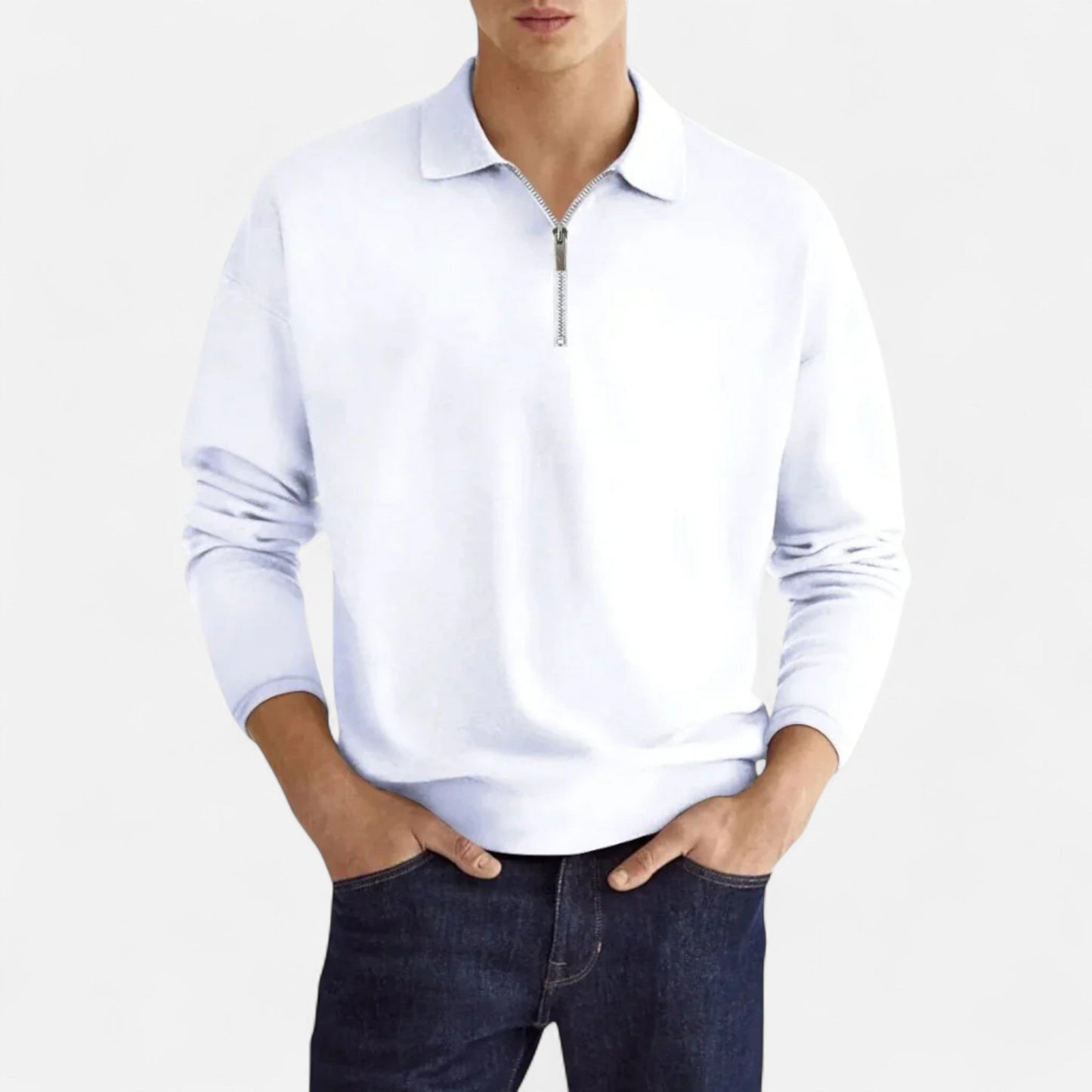Polo Hombre Manga Larga Cremallera Estilo Clásico