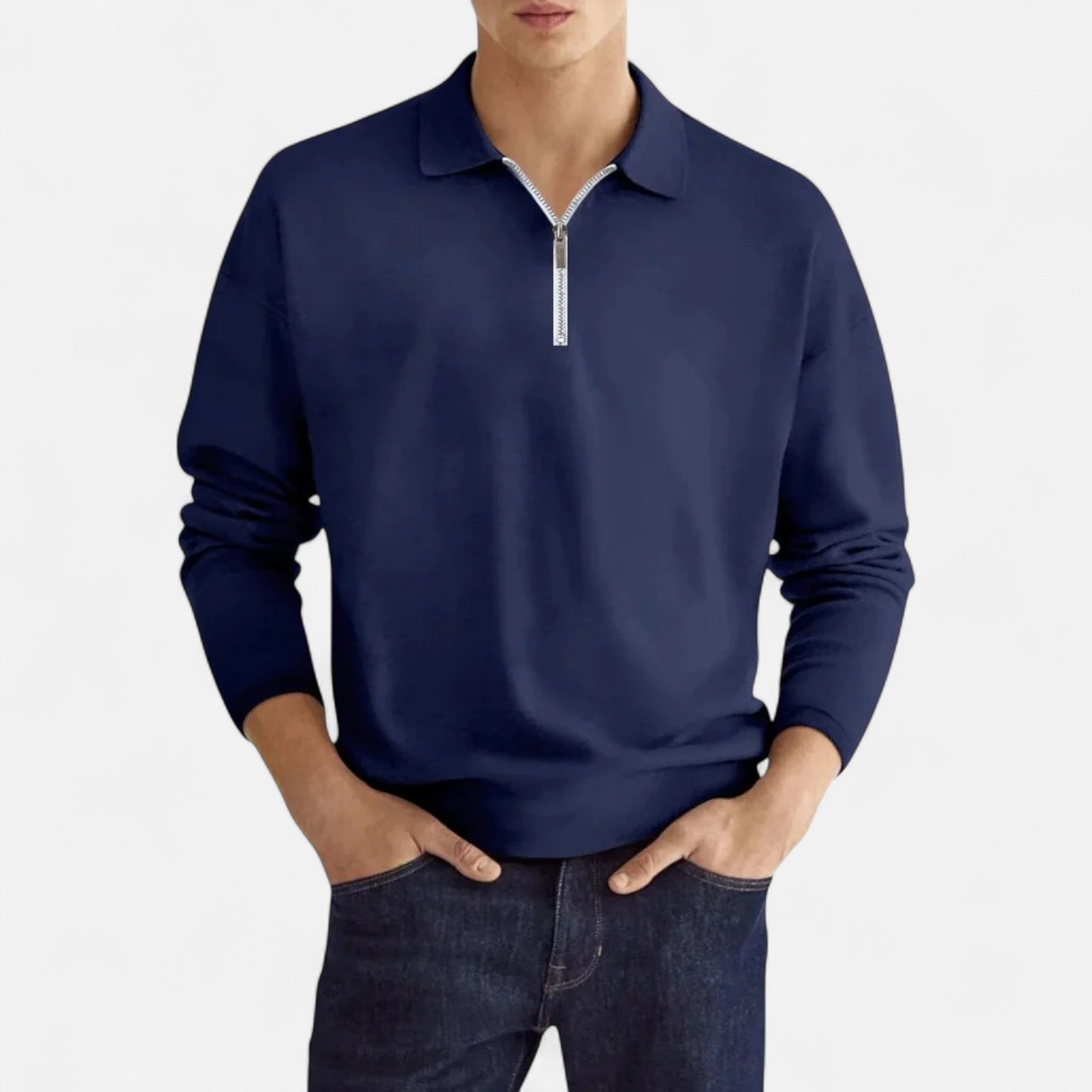Polo Hombre Manga Larga Cremallera Estilo Clásico