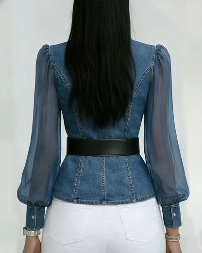 mujer vaquero con mangas ligeras de gasa