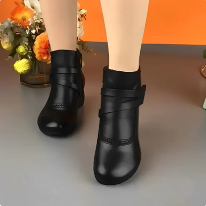 Botines Mujer Piel Hebilla Tacón Bajo Estilo Casual
