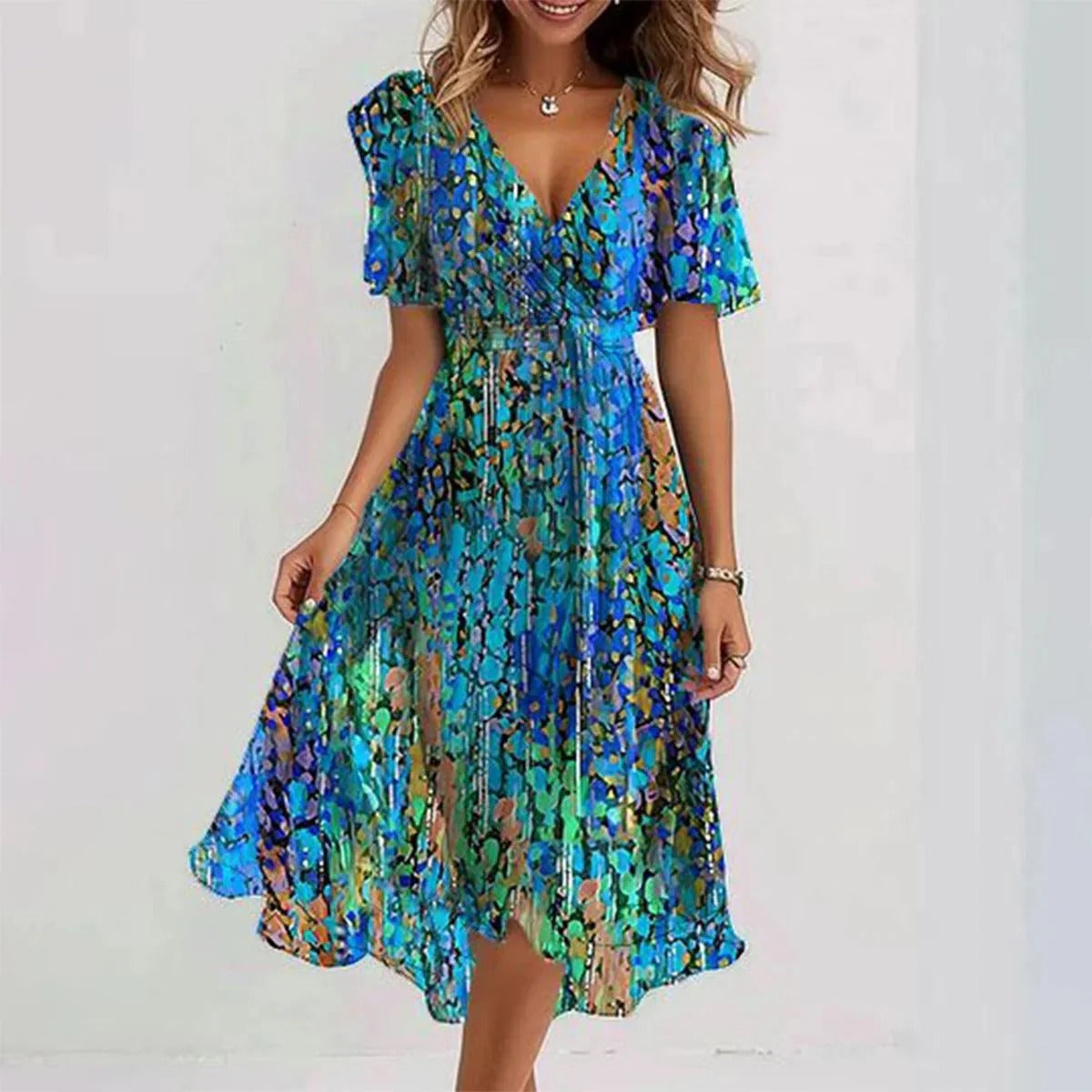 Vestido midi mujer de manga corta ajuste especial