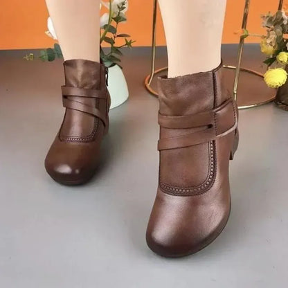 Botines Mujer Piel Hebilla Tacón Bajo Estilo Casual