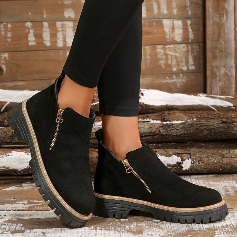 Botines Mujer Puntera Redonda Cremallera Lateral