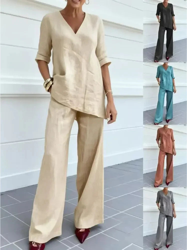 Conjunto Mujer Dos Piezas Manga Media Fresco Elegante