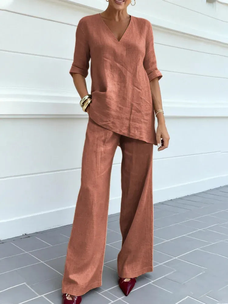 Conjunto Mujer Dos Piezas Manga Media Fresco Elegante