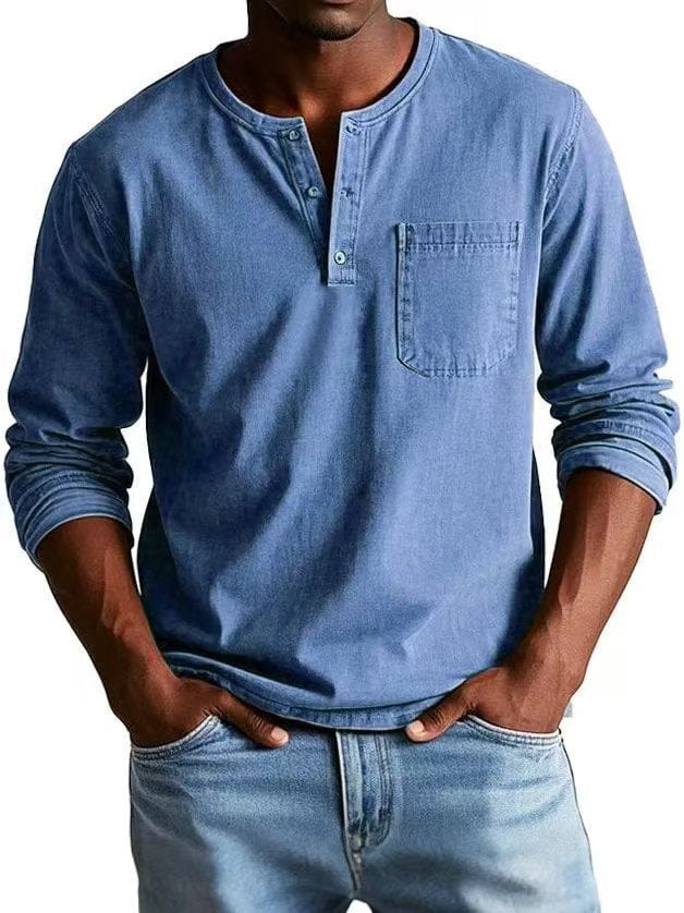 Camiseta Hombre Algodón Cuello Henley Bolsillo Pecho Relajada - Mavetta
