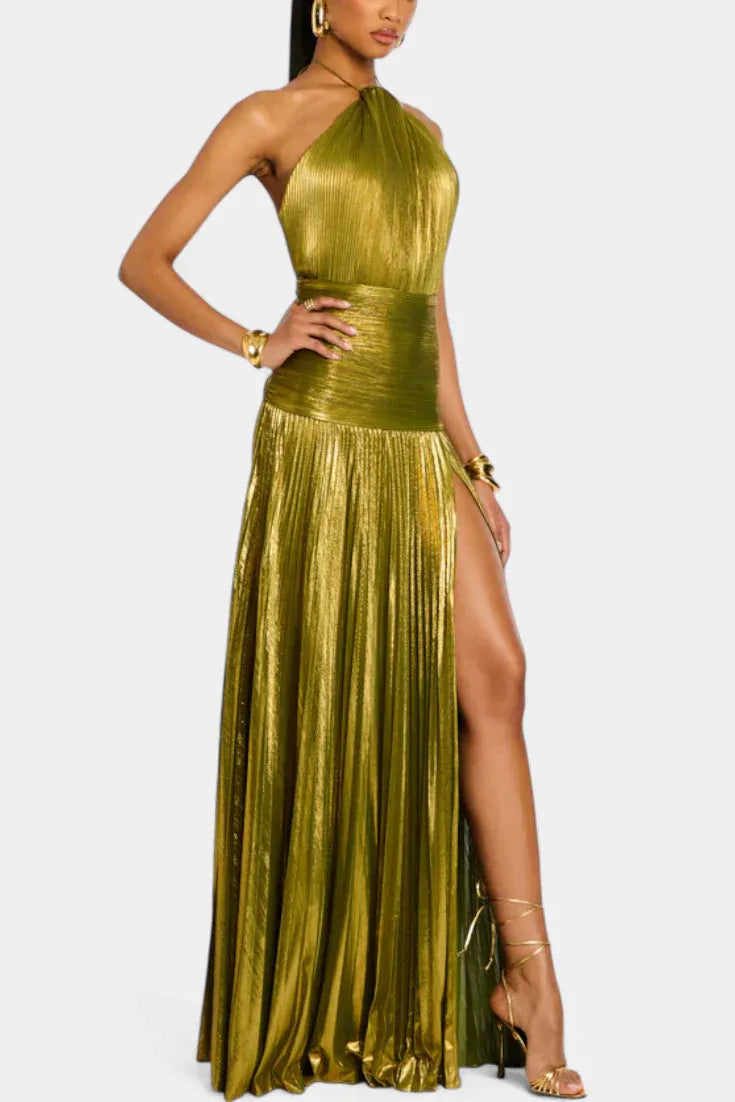Vestido Mujer Metalizado Espalda Descubierta