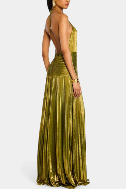 Vestido Mujer Metalizado Espalda Descubierta