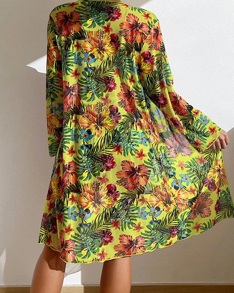 Bikini Mujer Tropical con Kimono a Juego