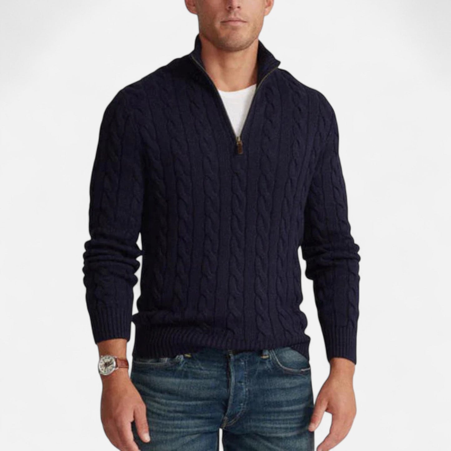 Jersey Hombre Cuello Alto Medio Cremallera Estilo Clásico