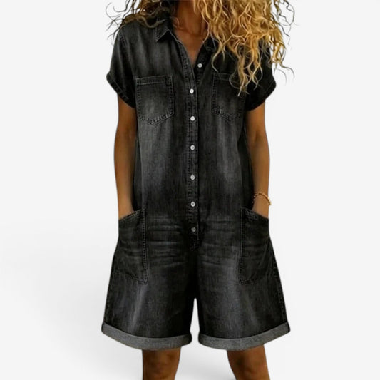 Mono Corto Mujer Denim Bolsillos y Botones Casual - Mavetta