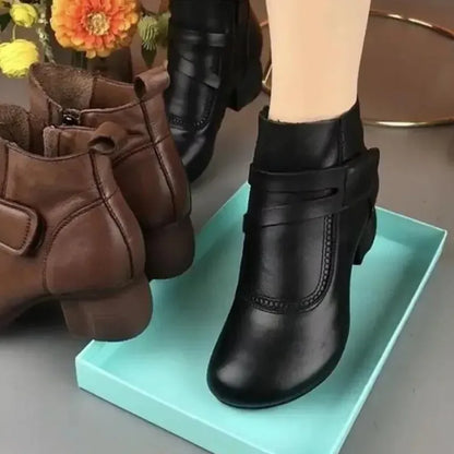 Botines Mujer Piel Hebilla Tacón Bajo Estilo Casual
