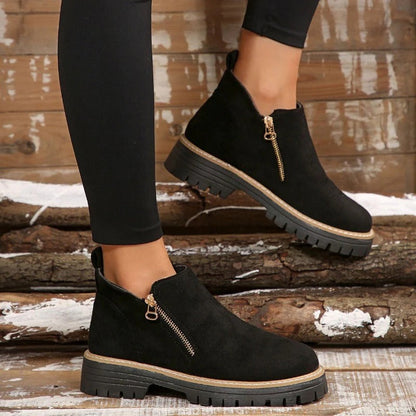 Botines Mujer Puntera Redonda Cremallera Lateral