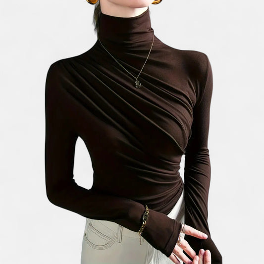 Blusa Mujer Cuello Alto Detalle Fruncido Ajuste Regular - Mavetta