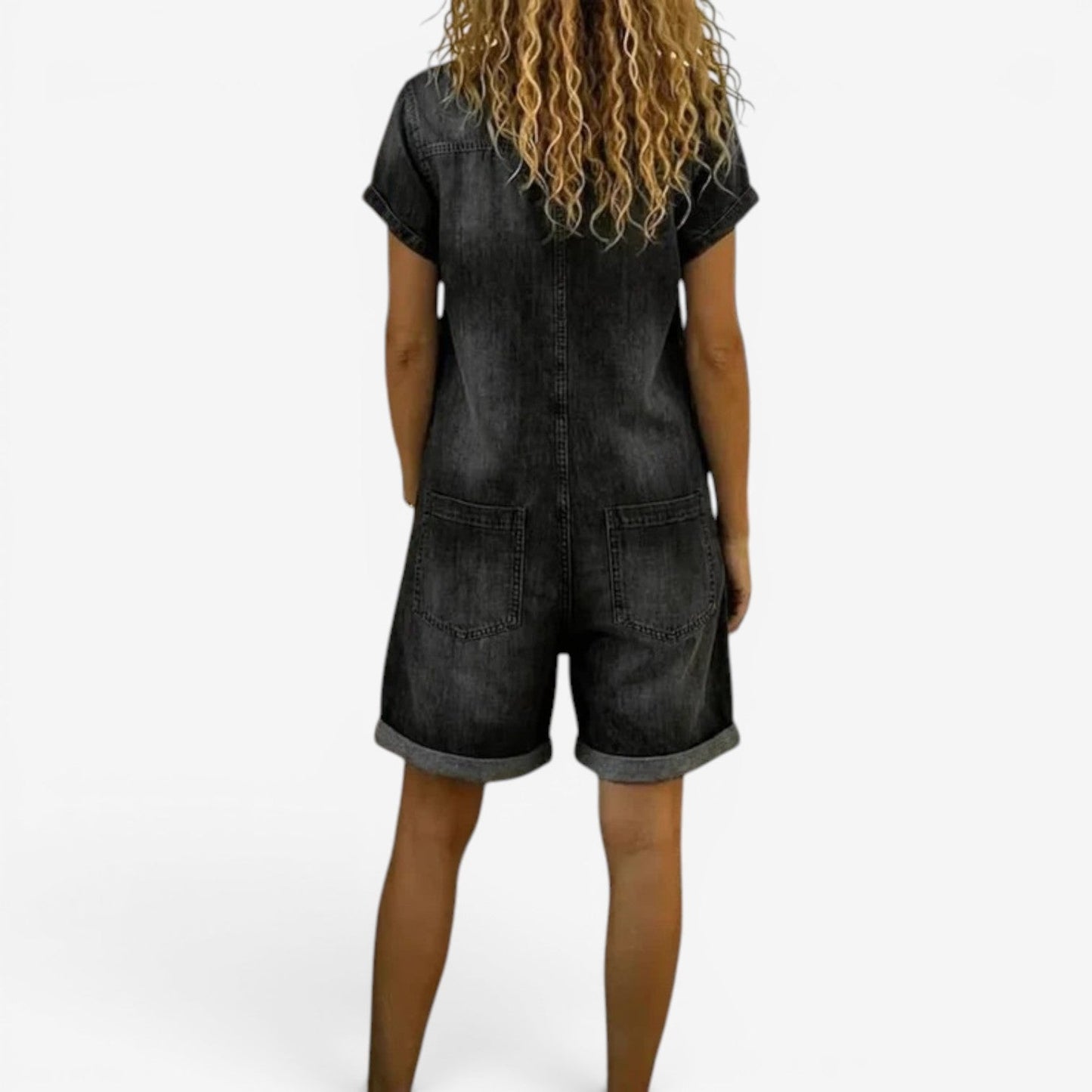 Mono Corto Mujer Denim Bolsillos y Botones Casual