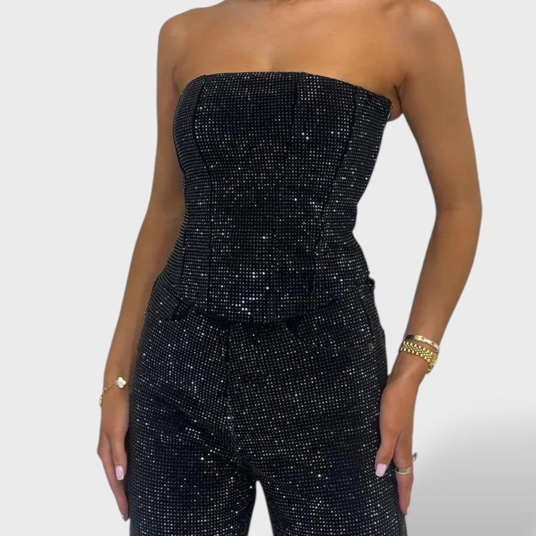 Conjunto Mujer Brillante Jeans Cintura Alta
