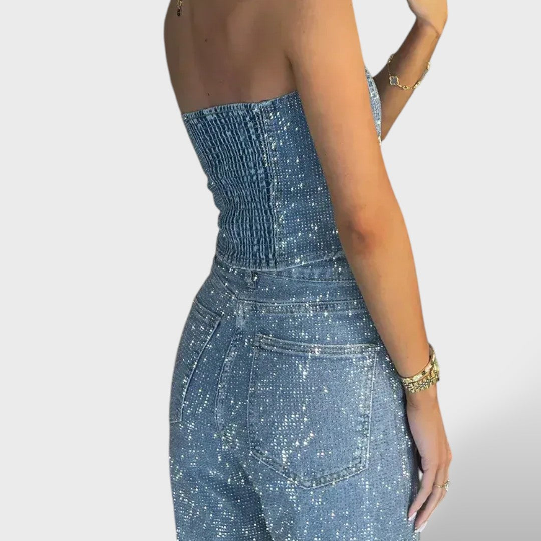 Conjunto Mujer Brillante Jeans Cintura Alta