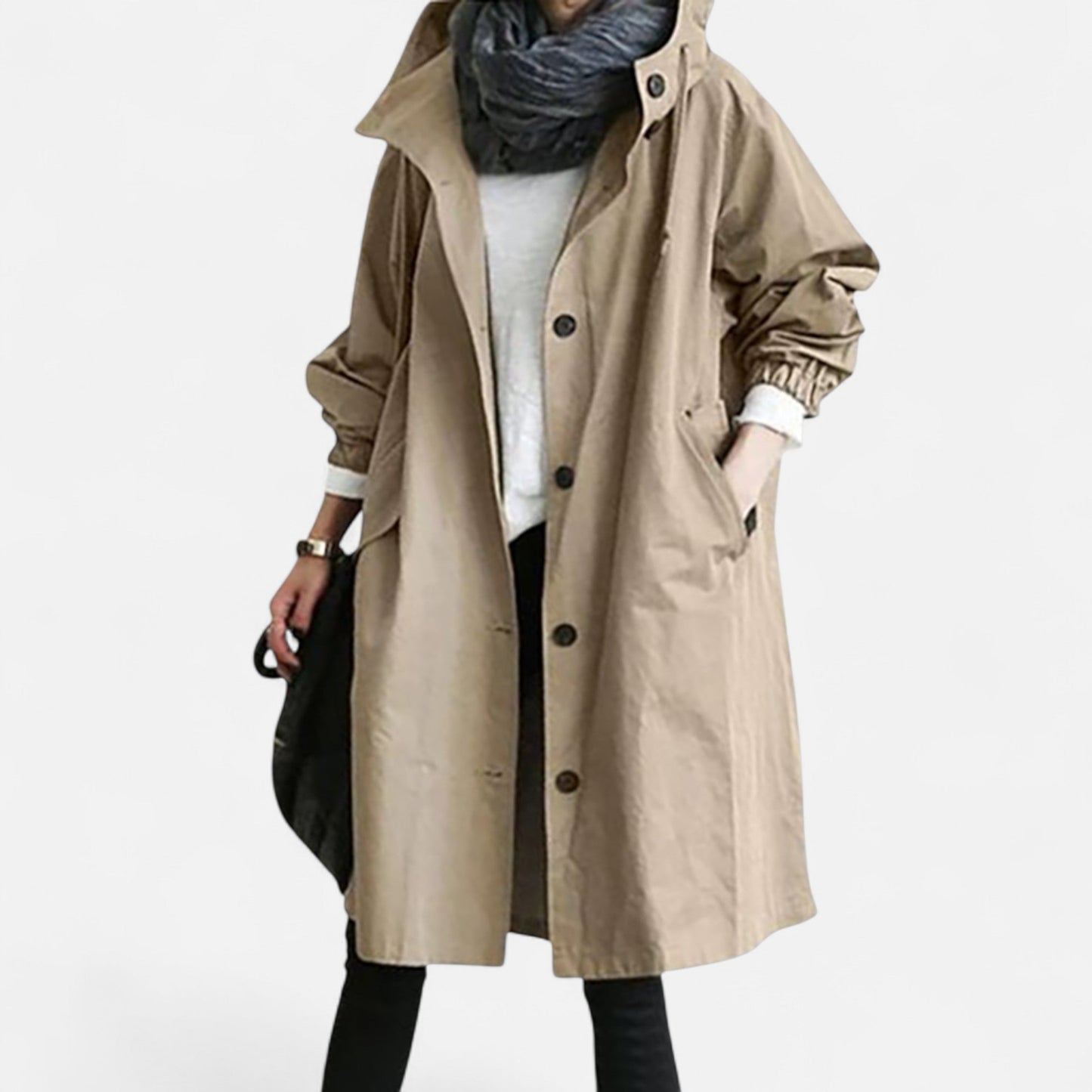 Gabardina Mujer Impermeable con Capucha Corte Atemporal