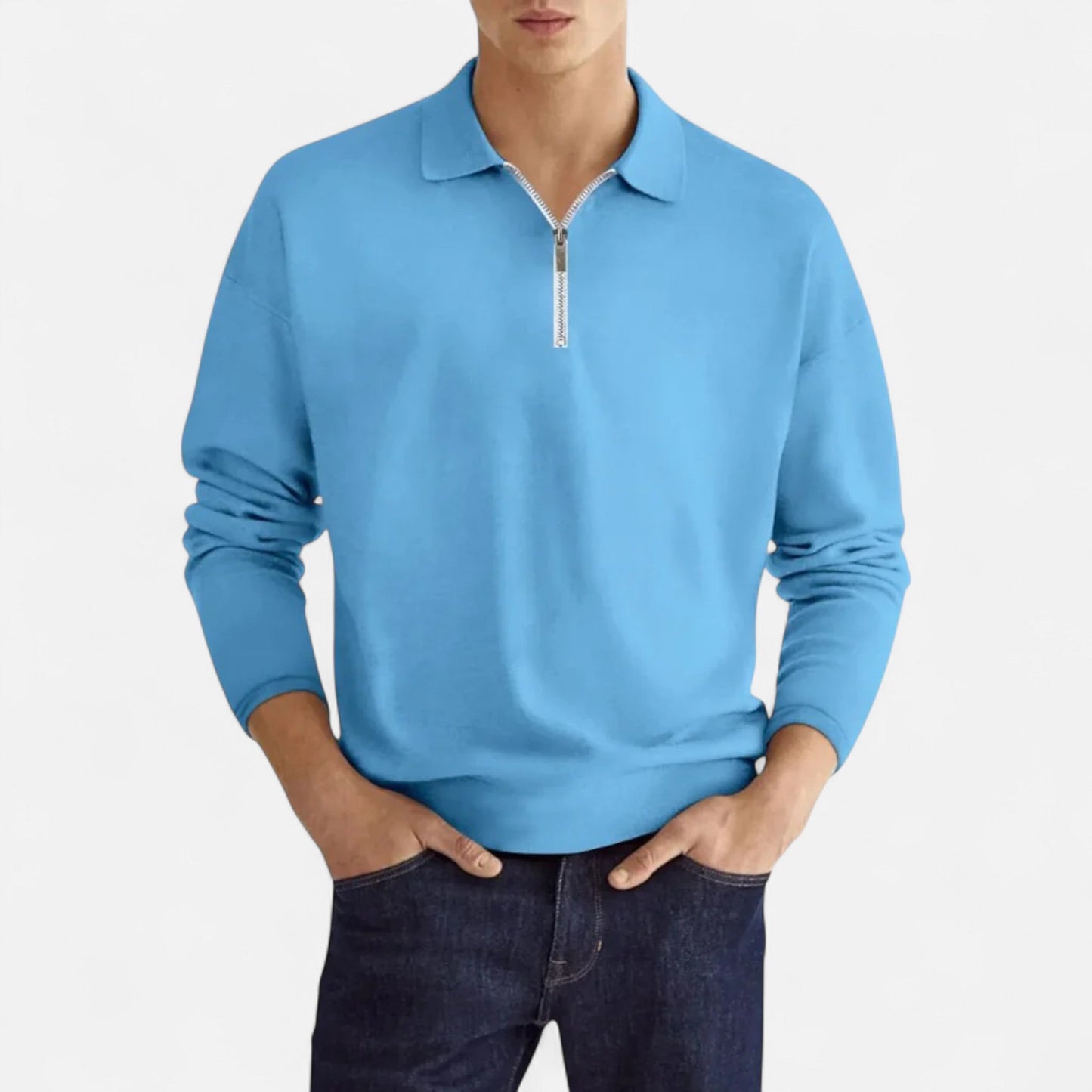 Polo Hombre Manga Larga Cremallera Estilo Clásico
