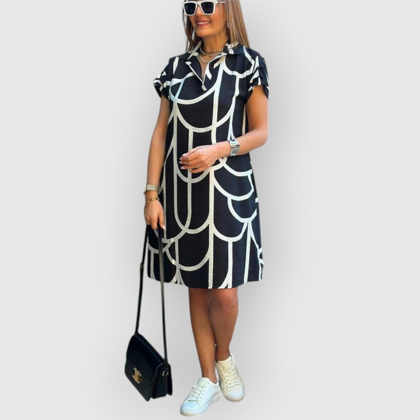 Vestido recto mujer Cuello polo Manga corta