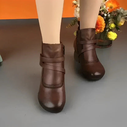 Botines Mujer Piel Hebilla Tacón Bajo Estilo Casual