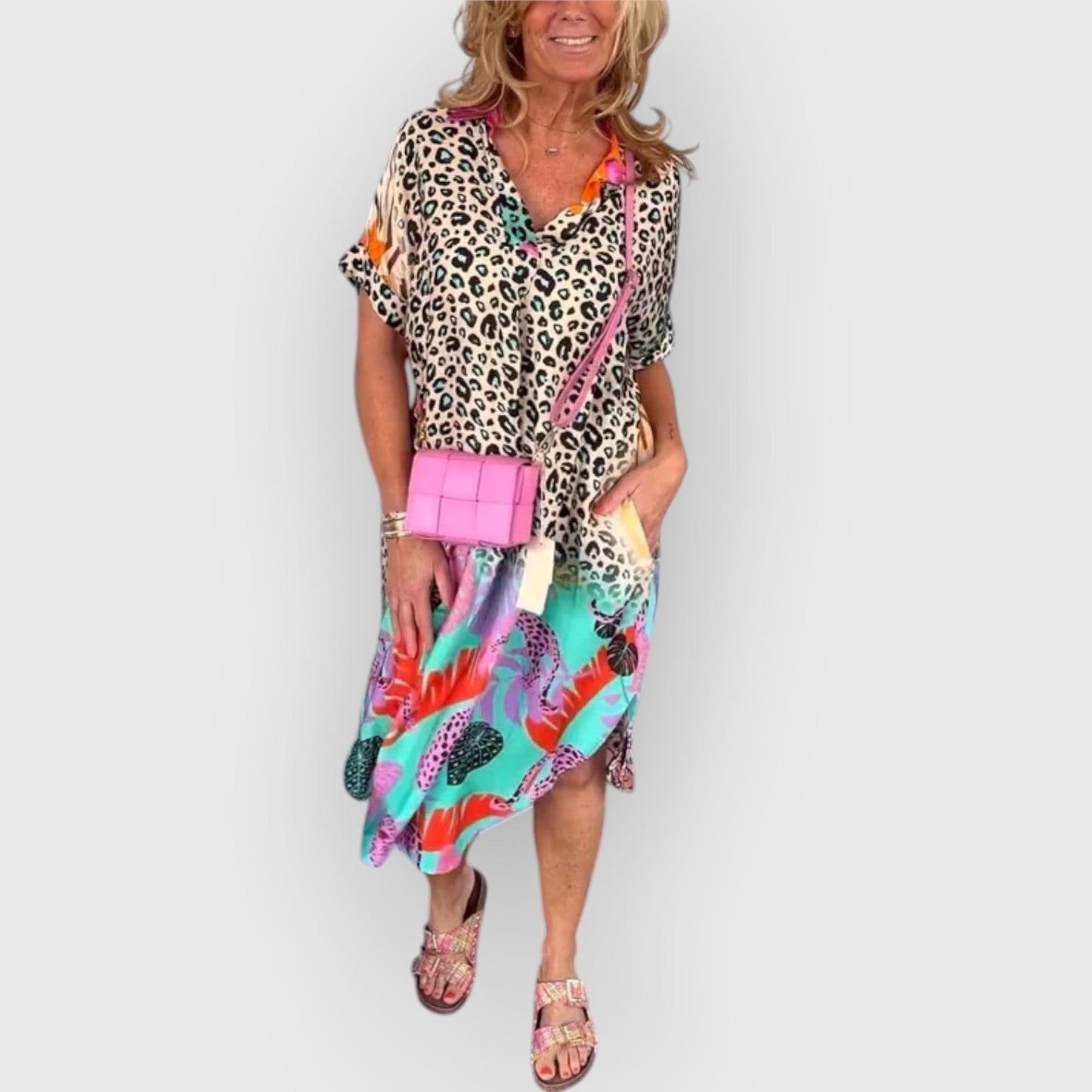Vestido midi mujer fluido corte relajado