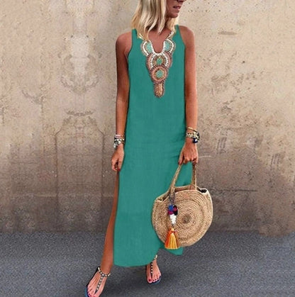 Vestido maxi mujer estilo bohemio escote en v