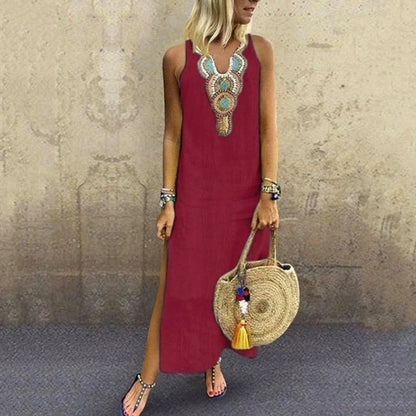 Vestido maxi mujer estilo bohemio escote en v