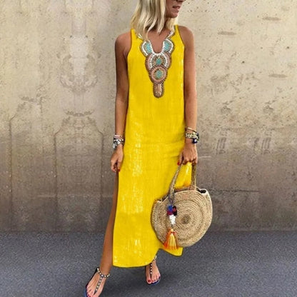 Vestido maxi mujer estilo bohemio escote en v