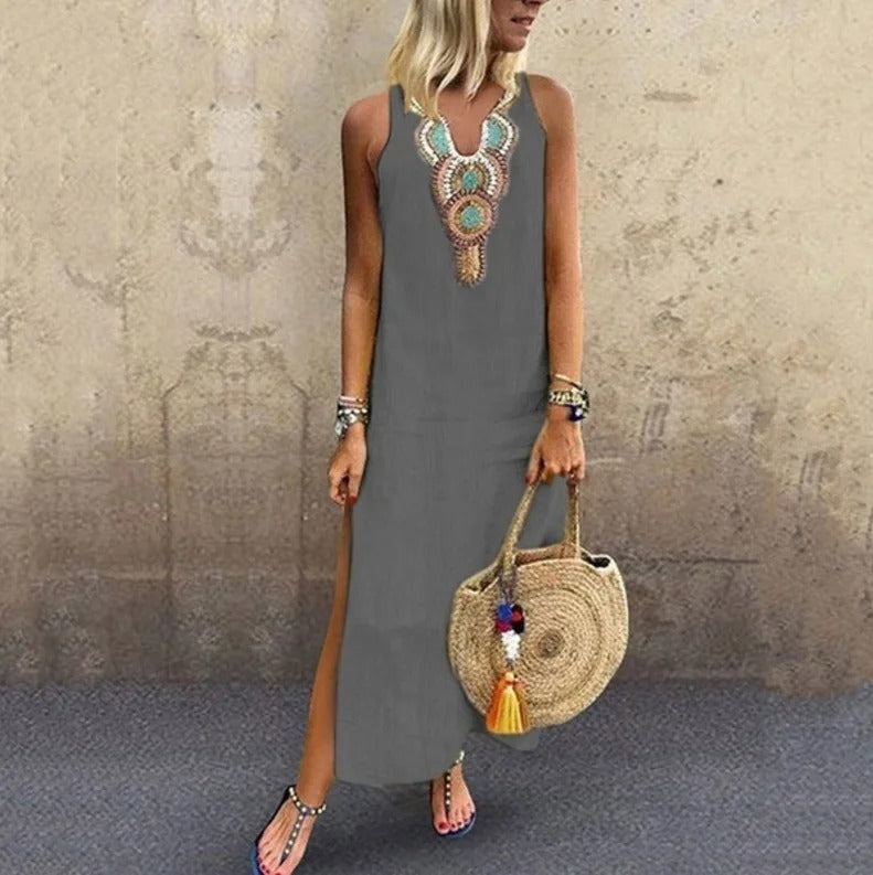 Vestido maxi mujer estilo bohemio escote en v