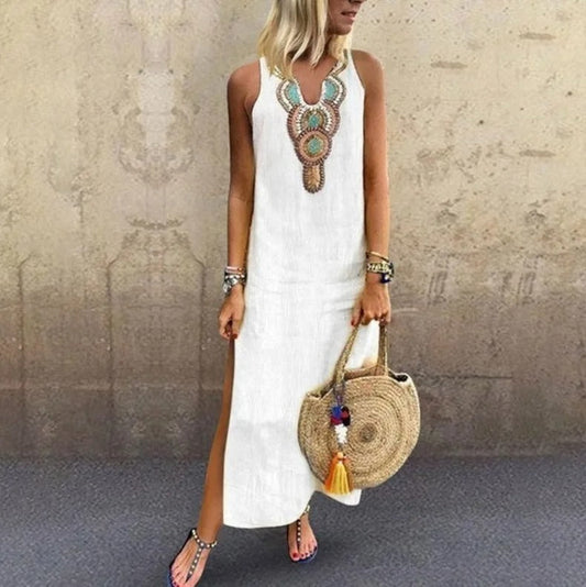 Vestido maxi mujer estilo bohemio escote en v - Mavetta