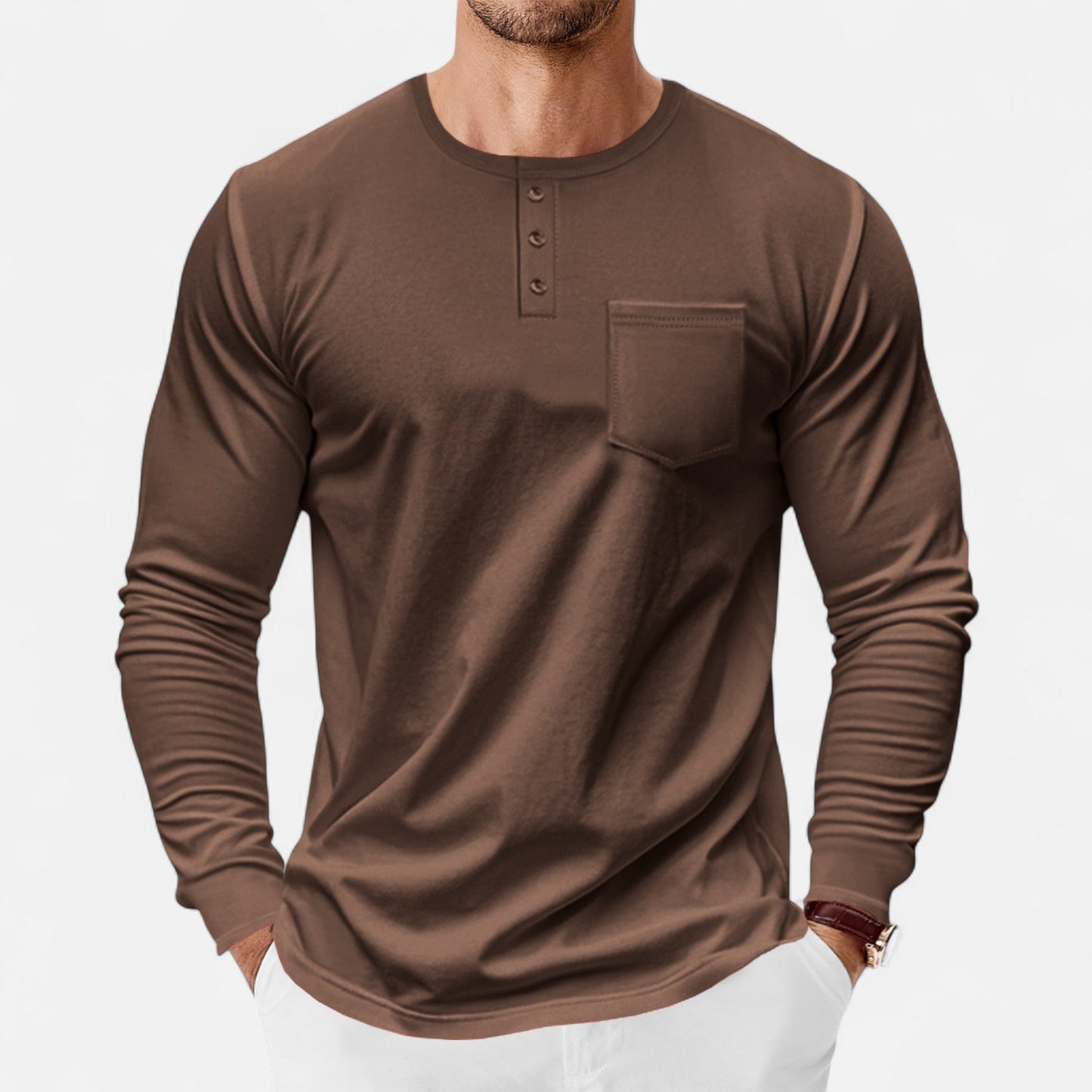 Camisa Henley Hombre Algodón Manga Larga Estilo Riviera