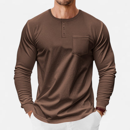 Camisa Henley Hombre Algodón Manga Larga Estilo Riviera