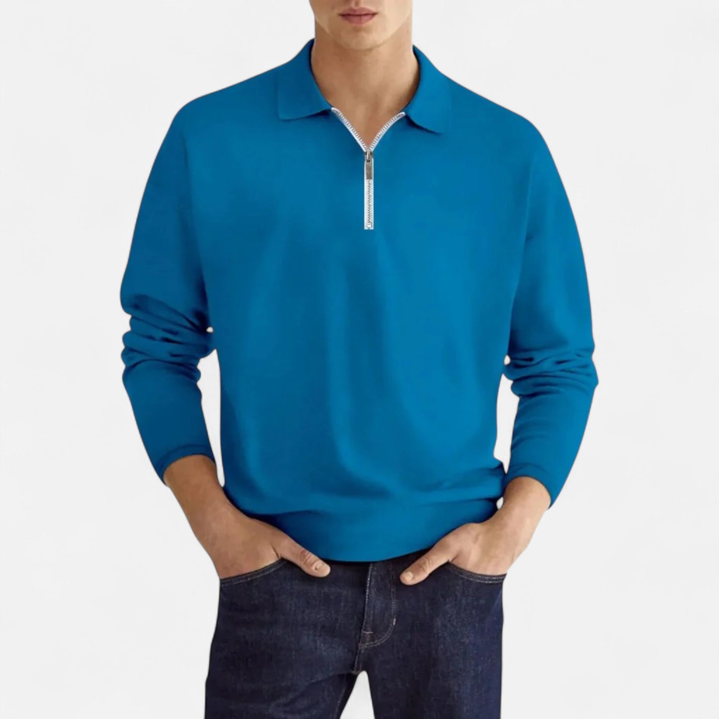 Polo Hombre Manga Larga Cremallera Estilo Clásico
