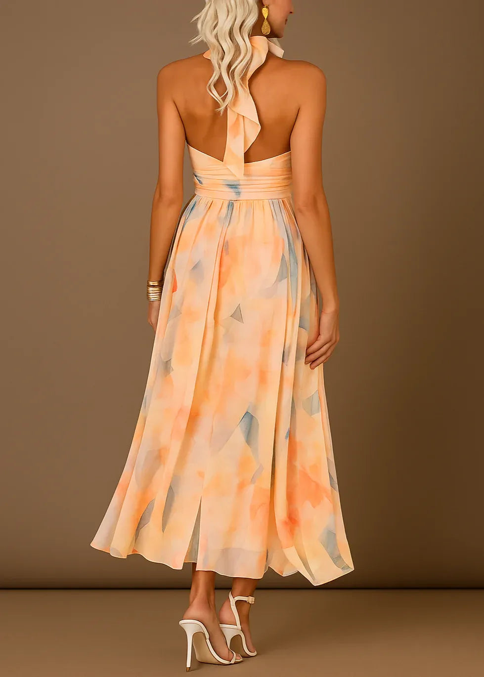 Vestido Largo Mujer Estampado Acuarela Fluido