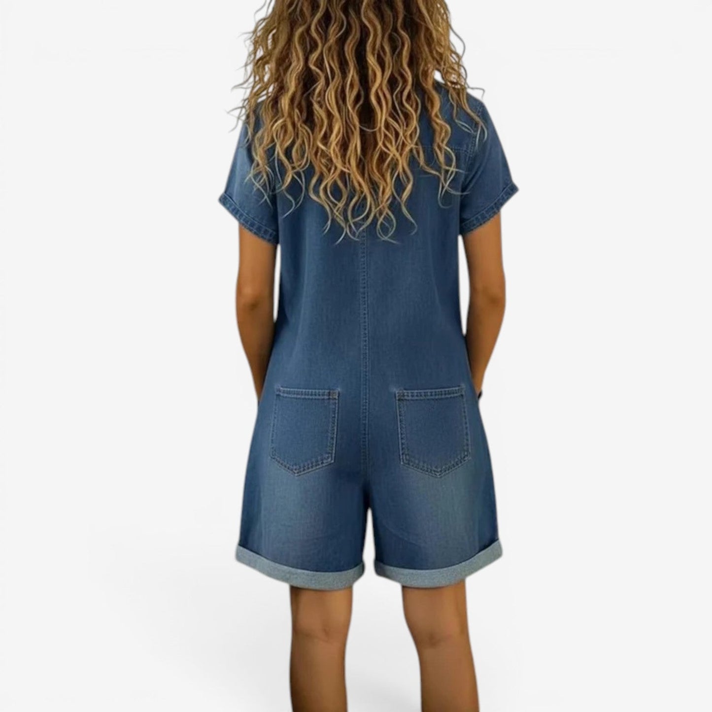 Mono Corto Mujer Denim Bolsillos y Botones Casual