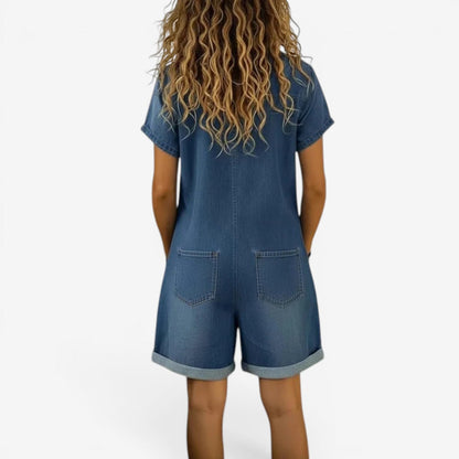Mono Corto Mujer Denim Bolsillos y Botones Casual