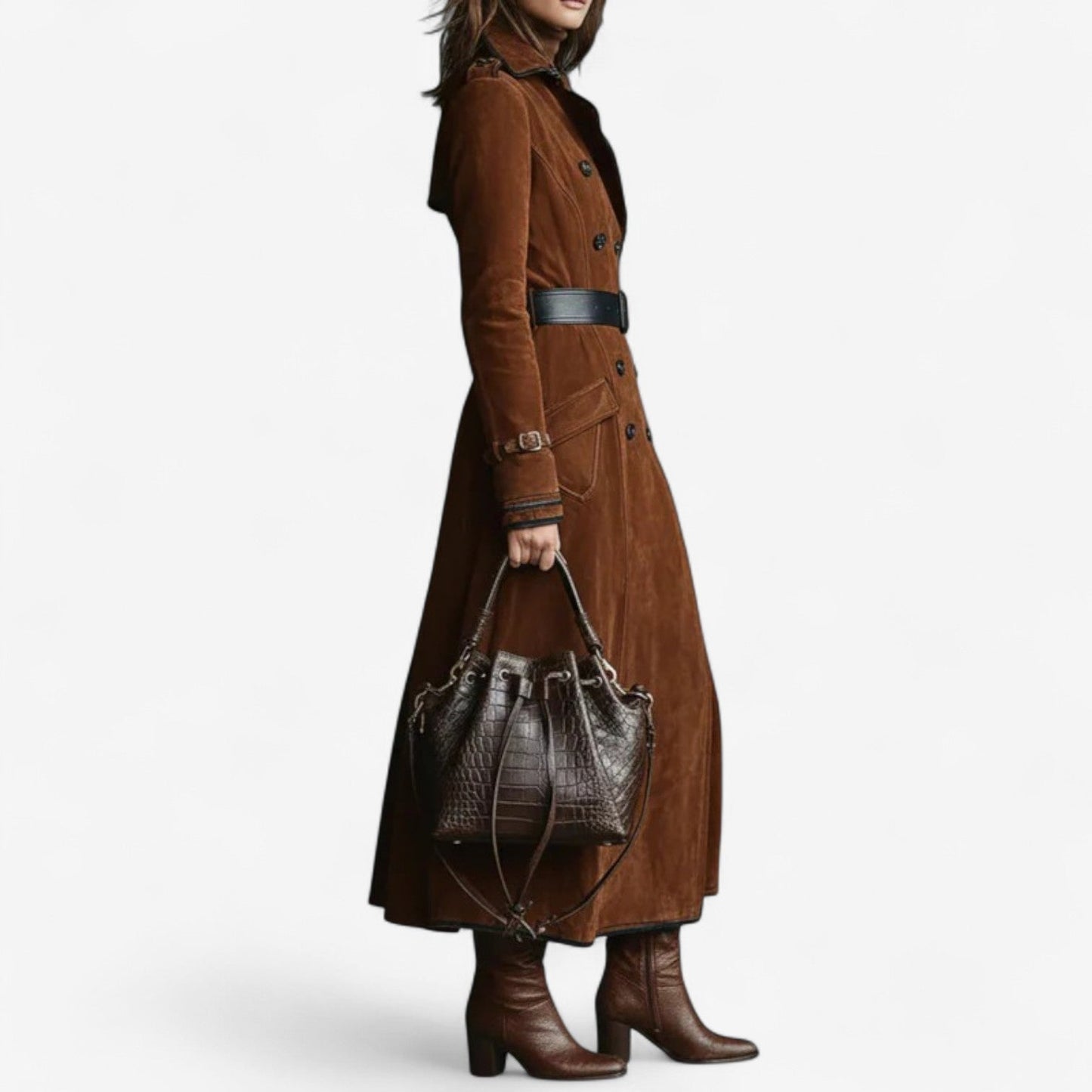 Abrigo largo mujer estilo trench efecto ante elegante