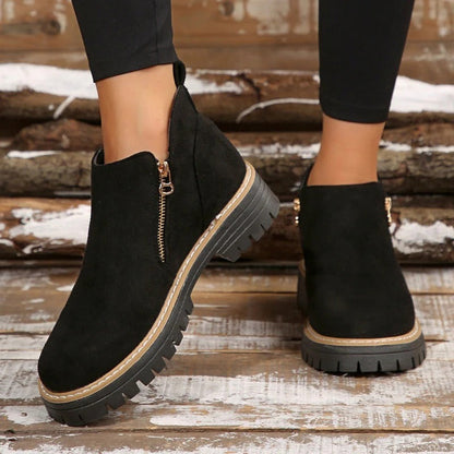 Botines Mujer Puntera Redonda Cremallera Lateral