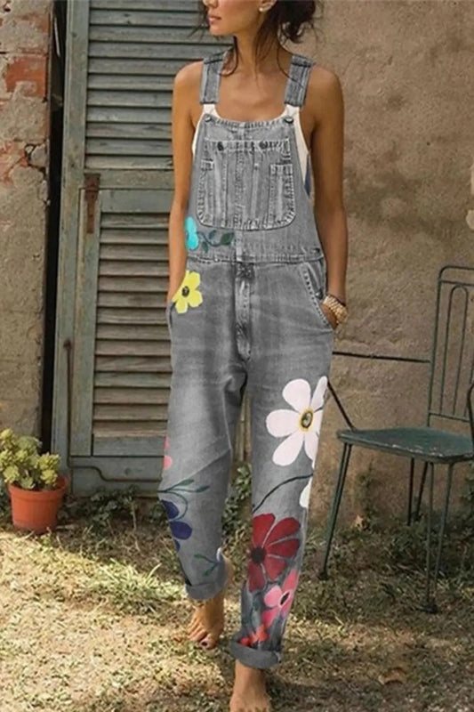 Peto Vaquero Mujer Estampado Floral Tirantes Ajustables - Mavetta