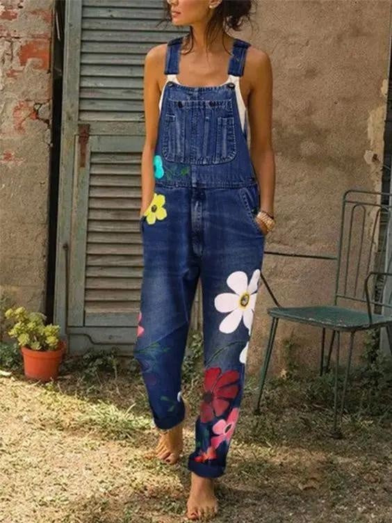 Peto Vaquero Mujer Estampado Floral Tirantes Ajustables