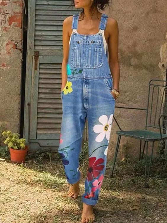 Peto Vaquero Mujer Estampado Floral Tirantes Ajustables