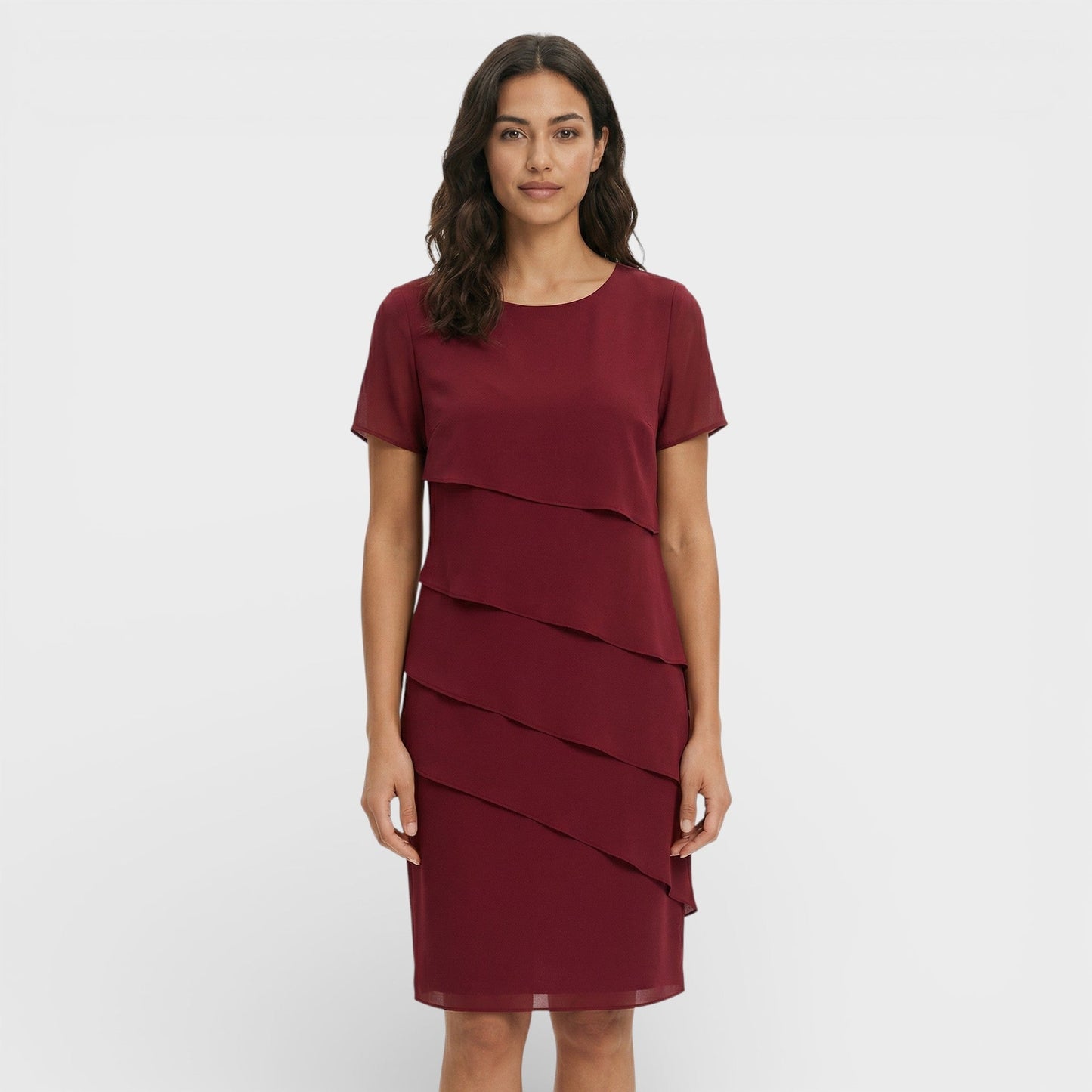 Vestido Midi Mujer con Volantes Manga Corta