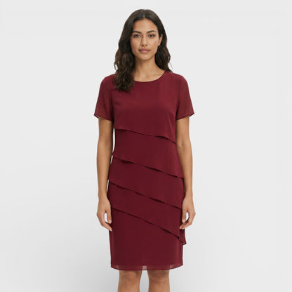 Vestido Midi Mujer con Volantes Manga Corta