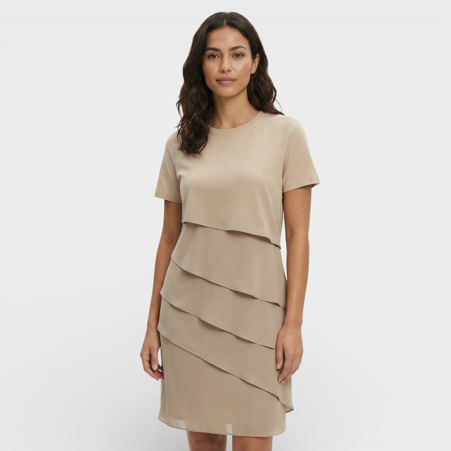 Vestido Midi Mujer con Volantes Manga Corta