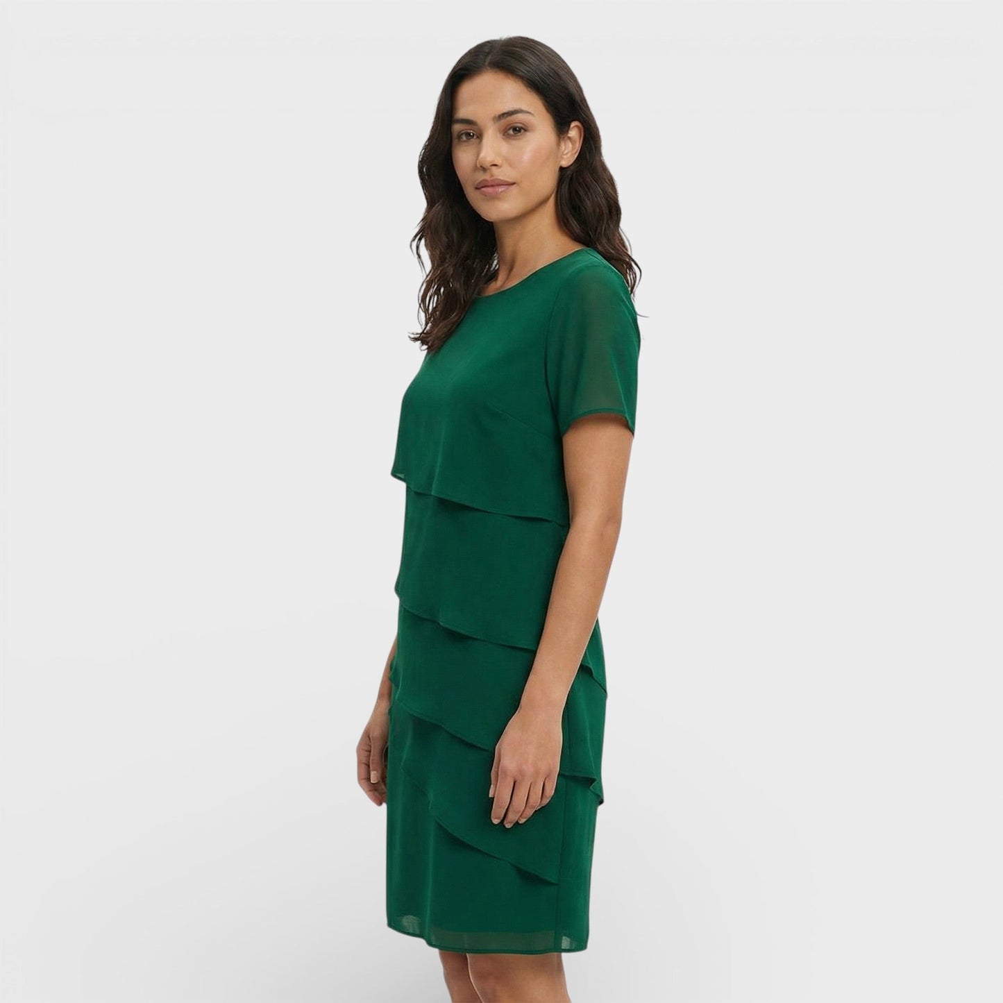 Vestido Midi Mujer con Volantes Manga Corta