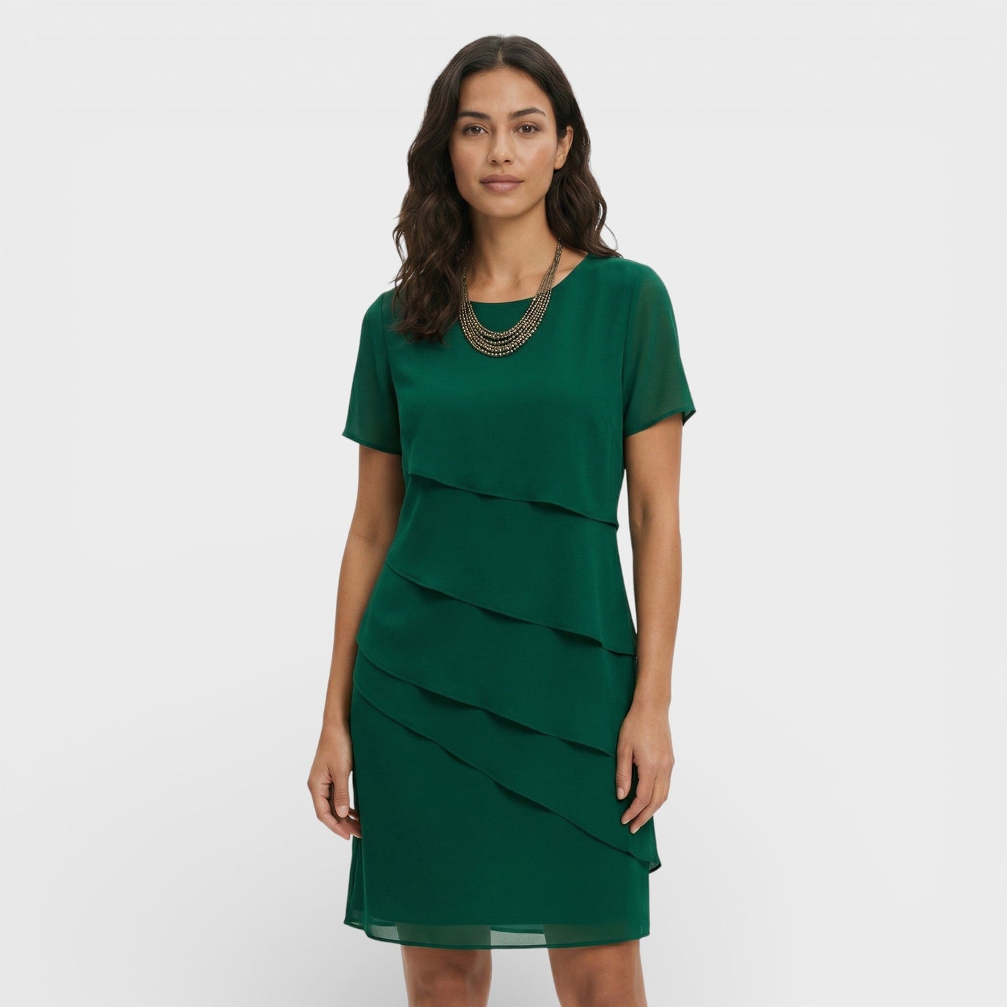 Vestido Midi Mujer con Volantes Manga Corta